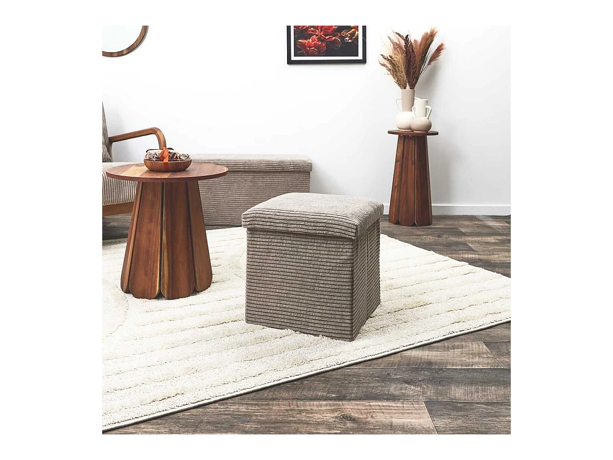 Pouf Coffre Pliable Côtelé Taupe 38x38 cm - AMORY