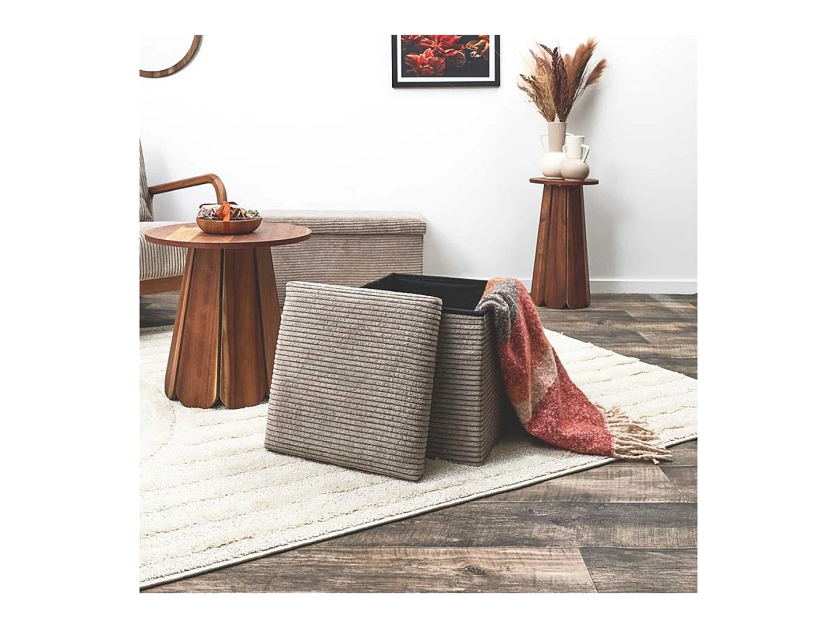 Pouf Coffre Pliable Côtelé Taupe 38x38 cm - AMORY