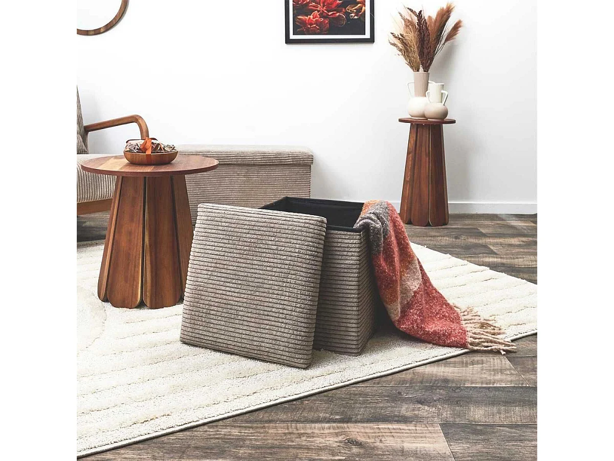 Pouf Coffre Pliable Côtelé Taupe 38x38 cm - AMORY