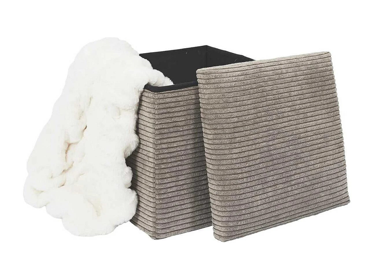 Pouf Coffre Pliable Côtelé Taupe 38x38 cm - AMORY