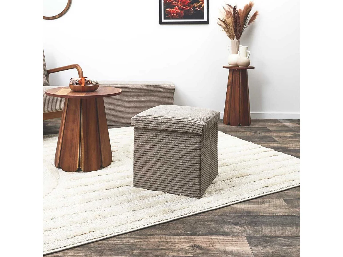 Pouf Coffre Pliable Côtelé Taupe 38x38 cm - AMORY