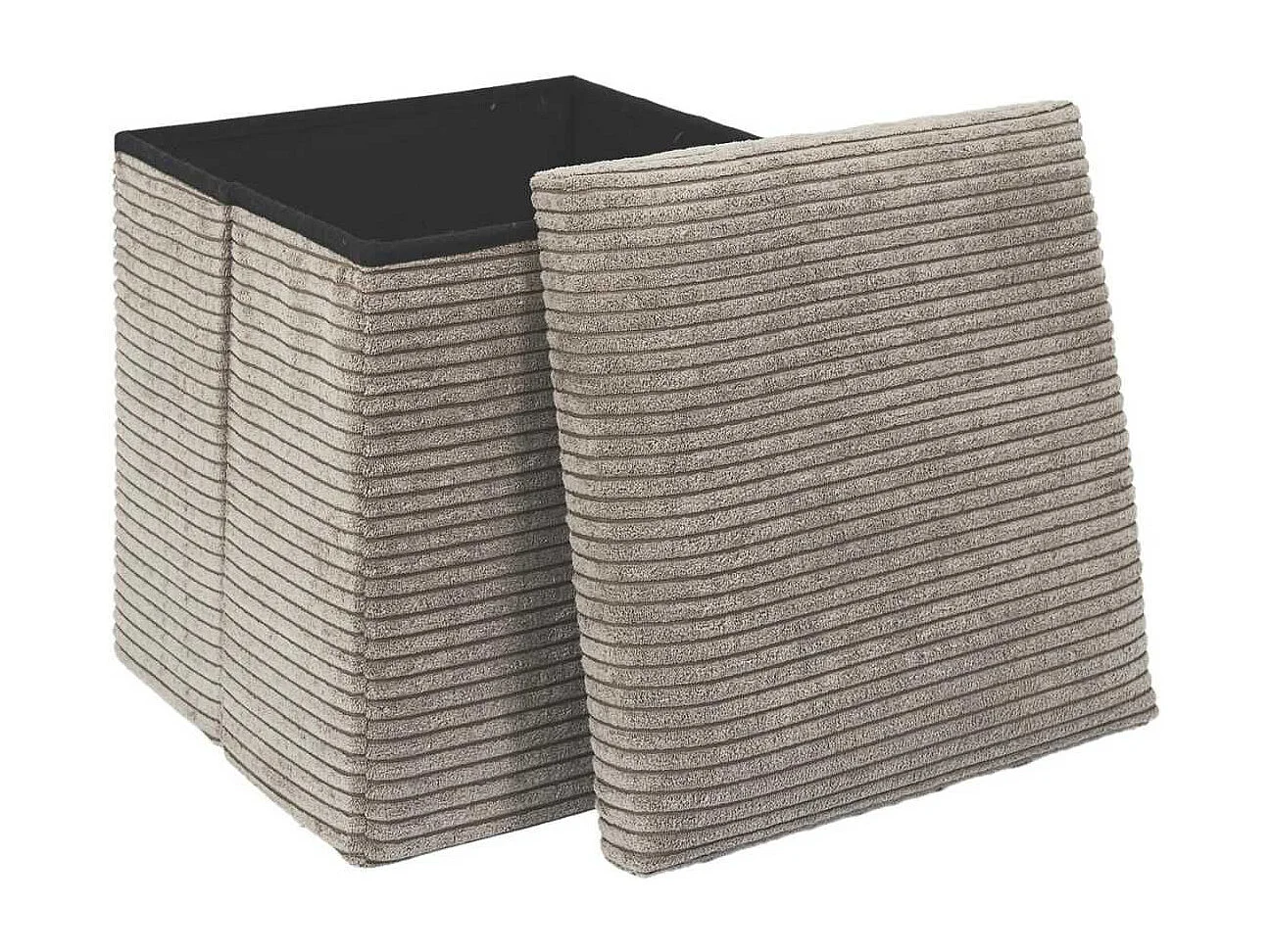 Pouf Coffre Pliable Côtelé Taupe 38x38 cm - AMORY