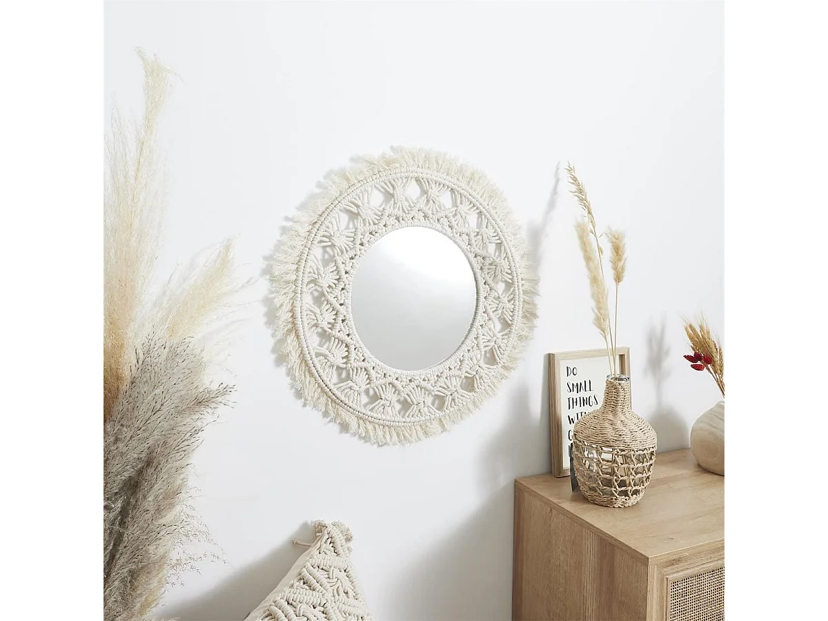 Miroir mural rond style bohème (Ø55 cm)
