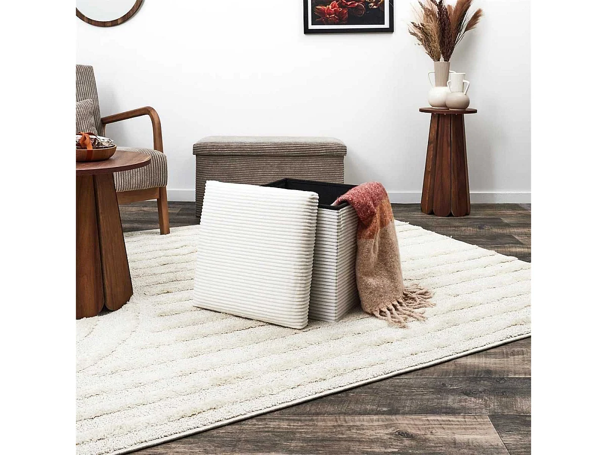 Pouf Coffre Pliable Côtelé Beige 38x38 cm - AMORY