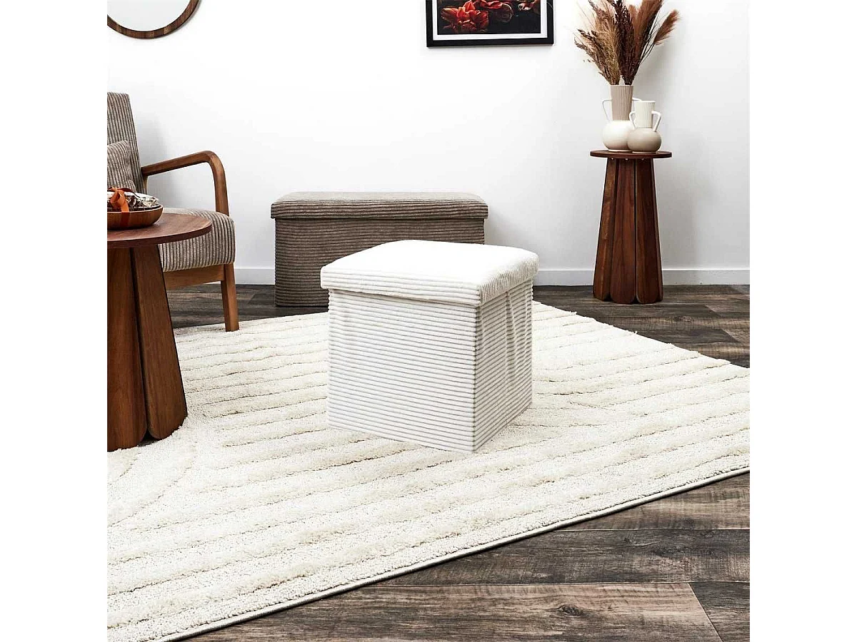 Pouf Coffre Pliable Côtelé Beige 38x38 cm - AMORY