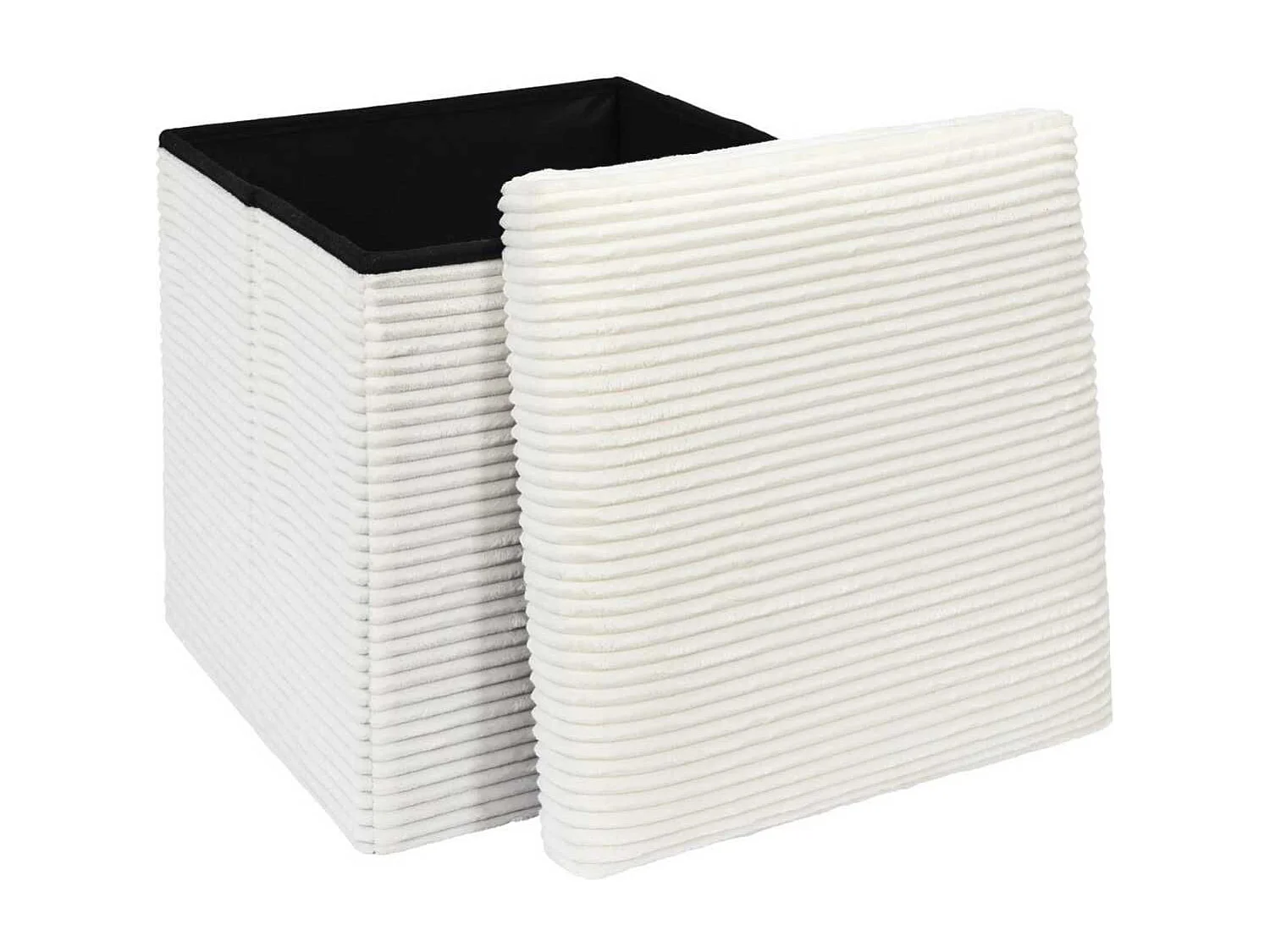 Pouf Coffre Pliable Côtelé Beige 38x38 cm - AMORY