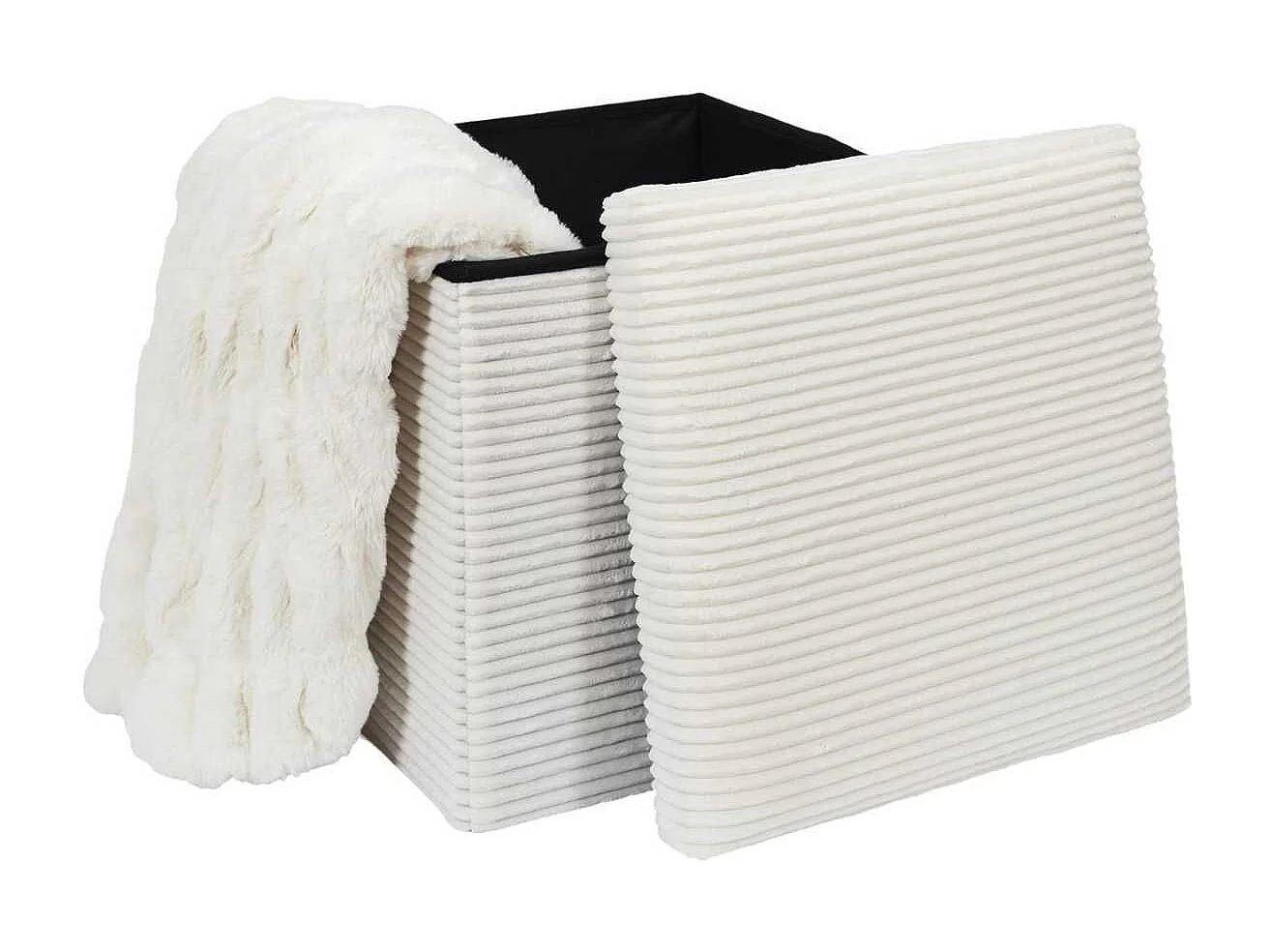 Pouf Coffre Pliable Côtelé Beige 38x38 cm - AMORY