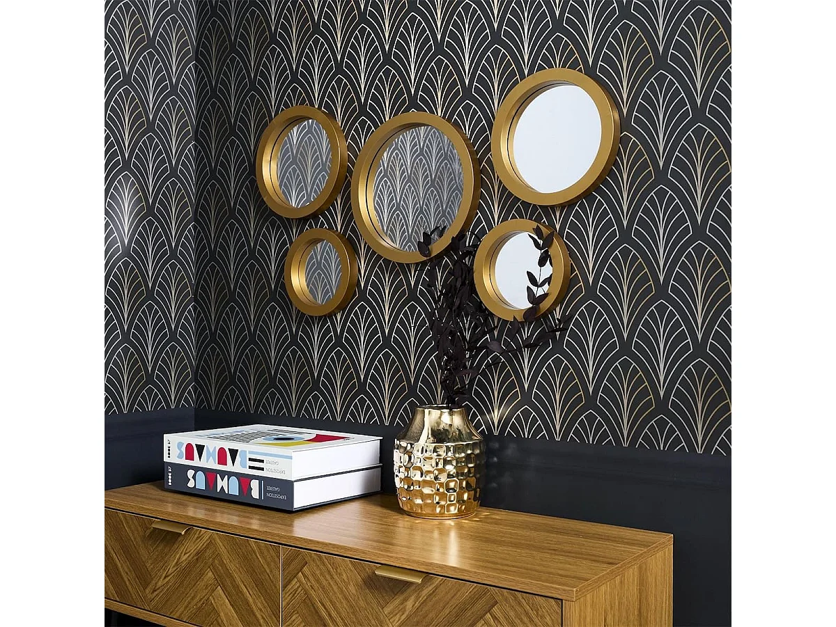 5 miroirs décoratifs muraux ronds avec encadrement doré