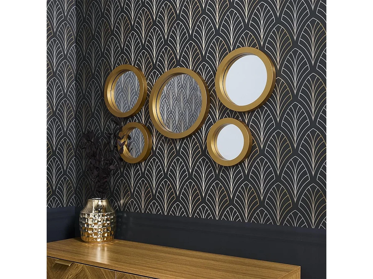5 miroirs décoratifs muraux ronds avec encadrement doré