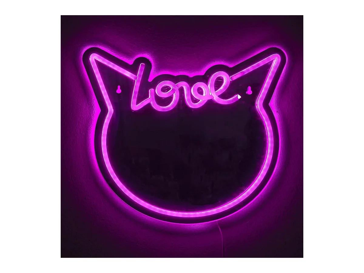 Miroir lumineux chat love kawaii rose style néon avec port USB
