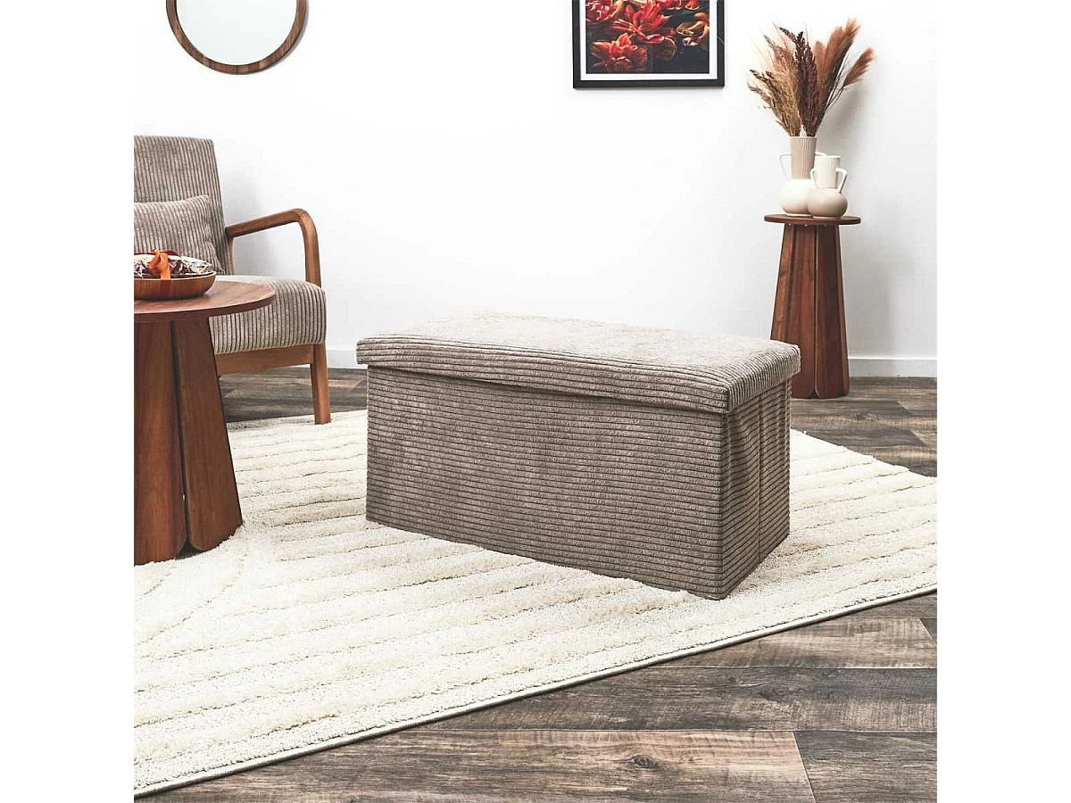 Banc Coffre Pliable Côtelé Taupe 76x38 cm - AMORY