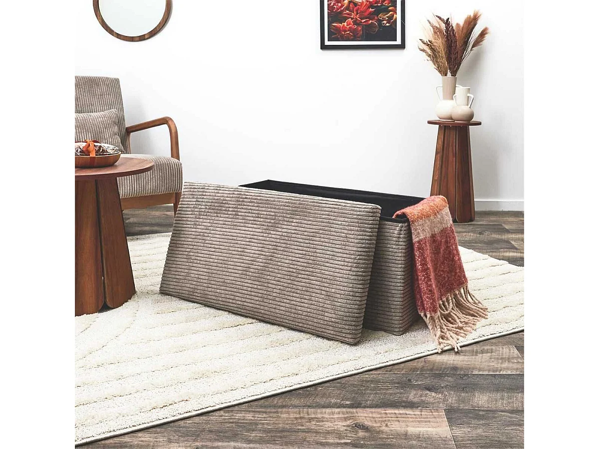 Banc Coffre Pliable Côtelé Taupe 76x38 cm - AMORY