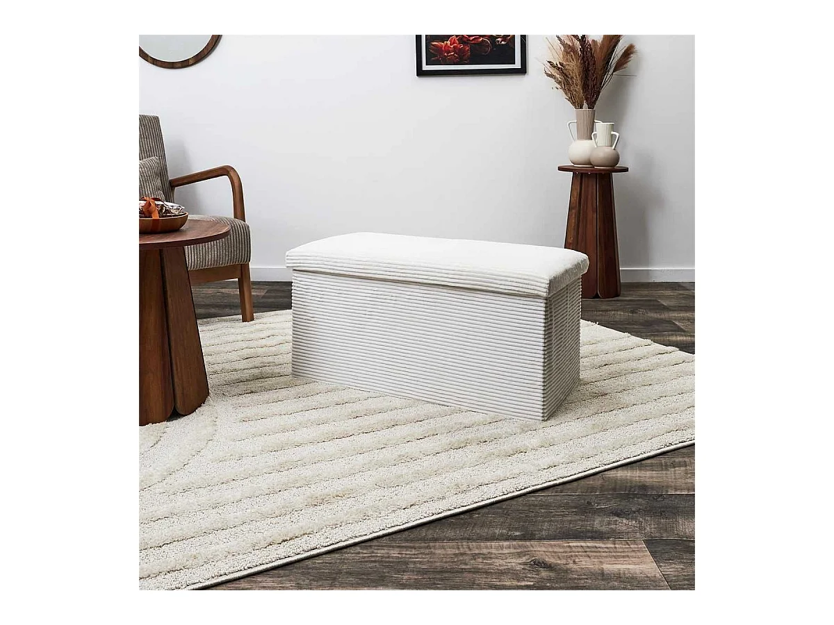 Banc Coffre Pliable Côtelé Beige 76x38 cm - AMORY