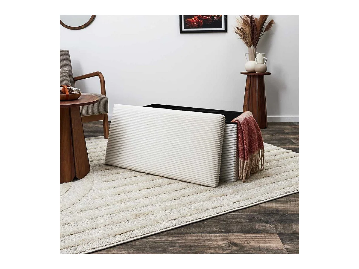 Banc Coffre Pliable Côtelé Beige 76x38 cm - AMORY