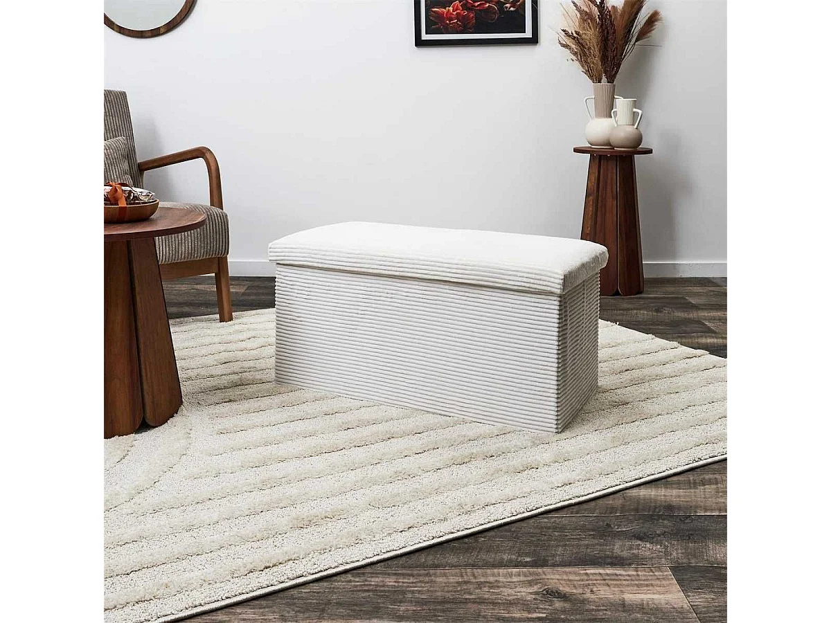 Banc Coffre Pliable Côtelé Beige 76x38 cm - AMORY