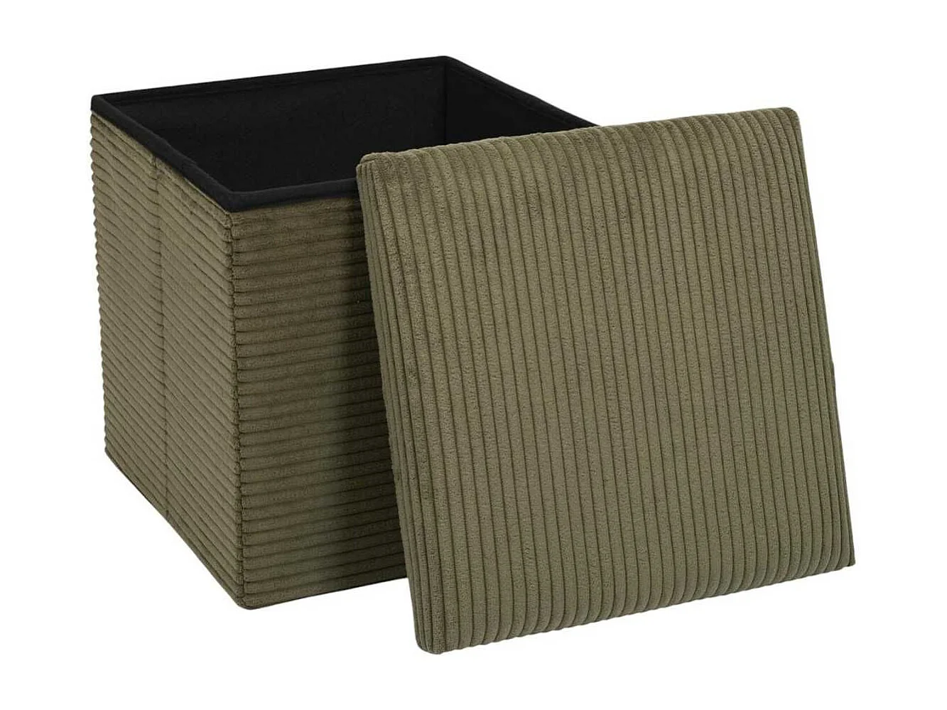 AMORY - Pouf coffre pliable côtelé vert 38x38 cm - AMORY