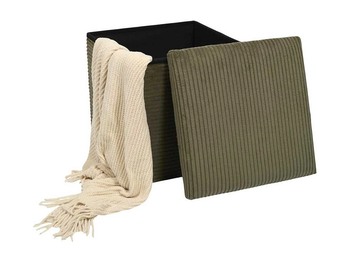 AMORY - Pouf coffre pliable côtelé vert 38x38 cm - AMORY