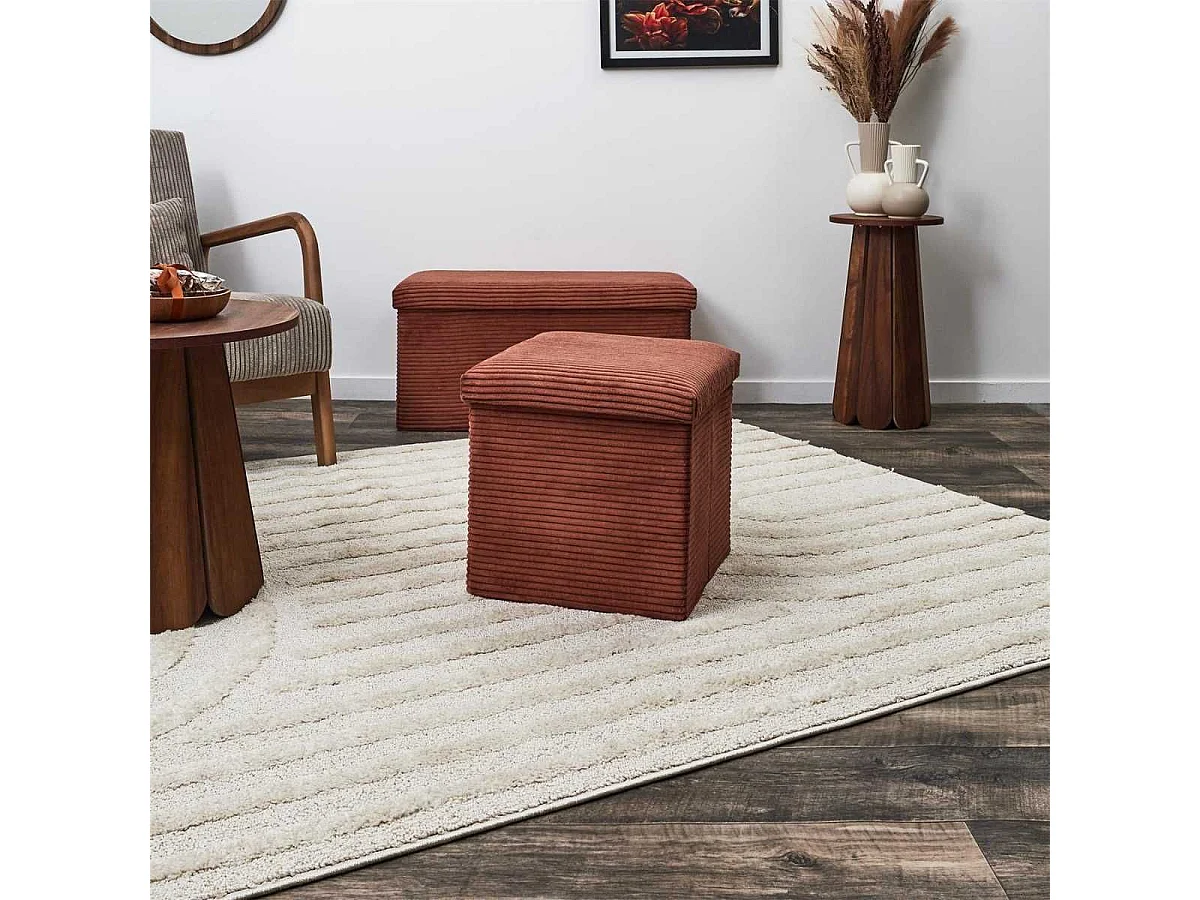 Pouf Coffre Pliable Côtelé Terracotta 38x38 cm - AMORY