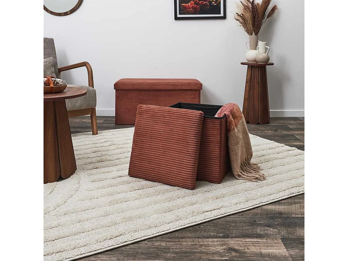 Pouf Coffre Pliable Côtelé Terracotta 38x38 cm - AMORY