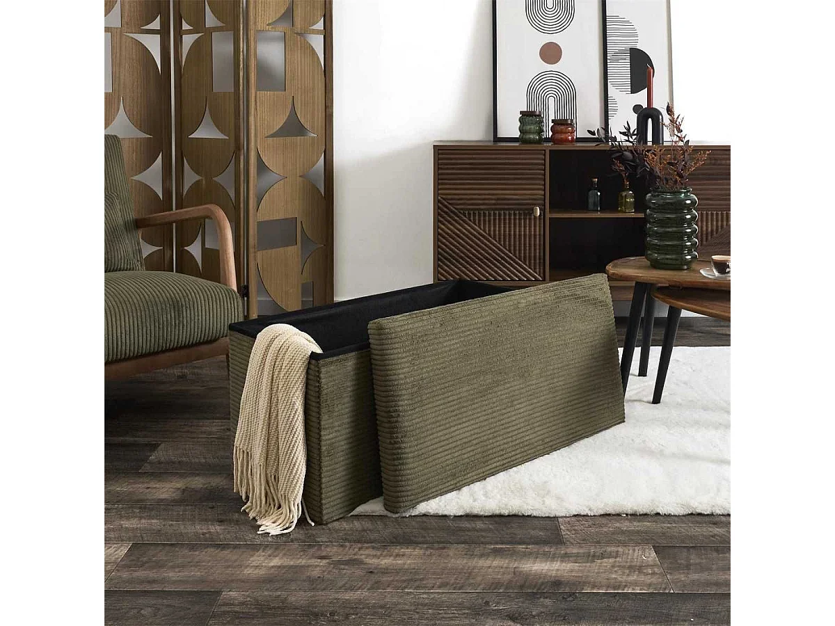 AMORY - Banc coffre pliable côtelé vert 76x38 cm - AMORY