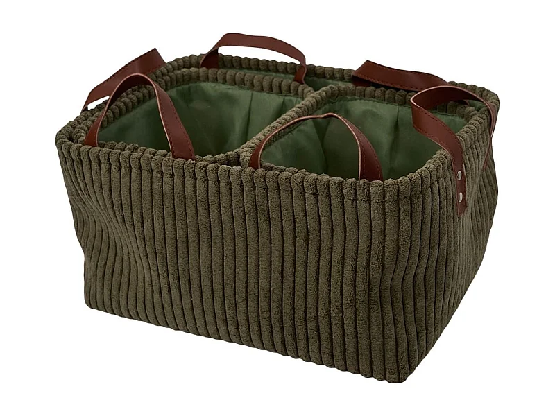 3 paniers gigognes en velours côtelé vert avec poignée