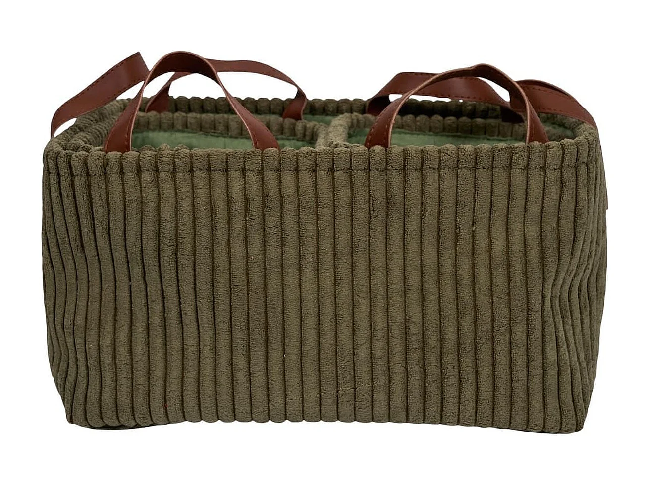 3 paniers gigognes en velours côtelé vert avec poignée