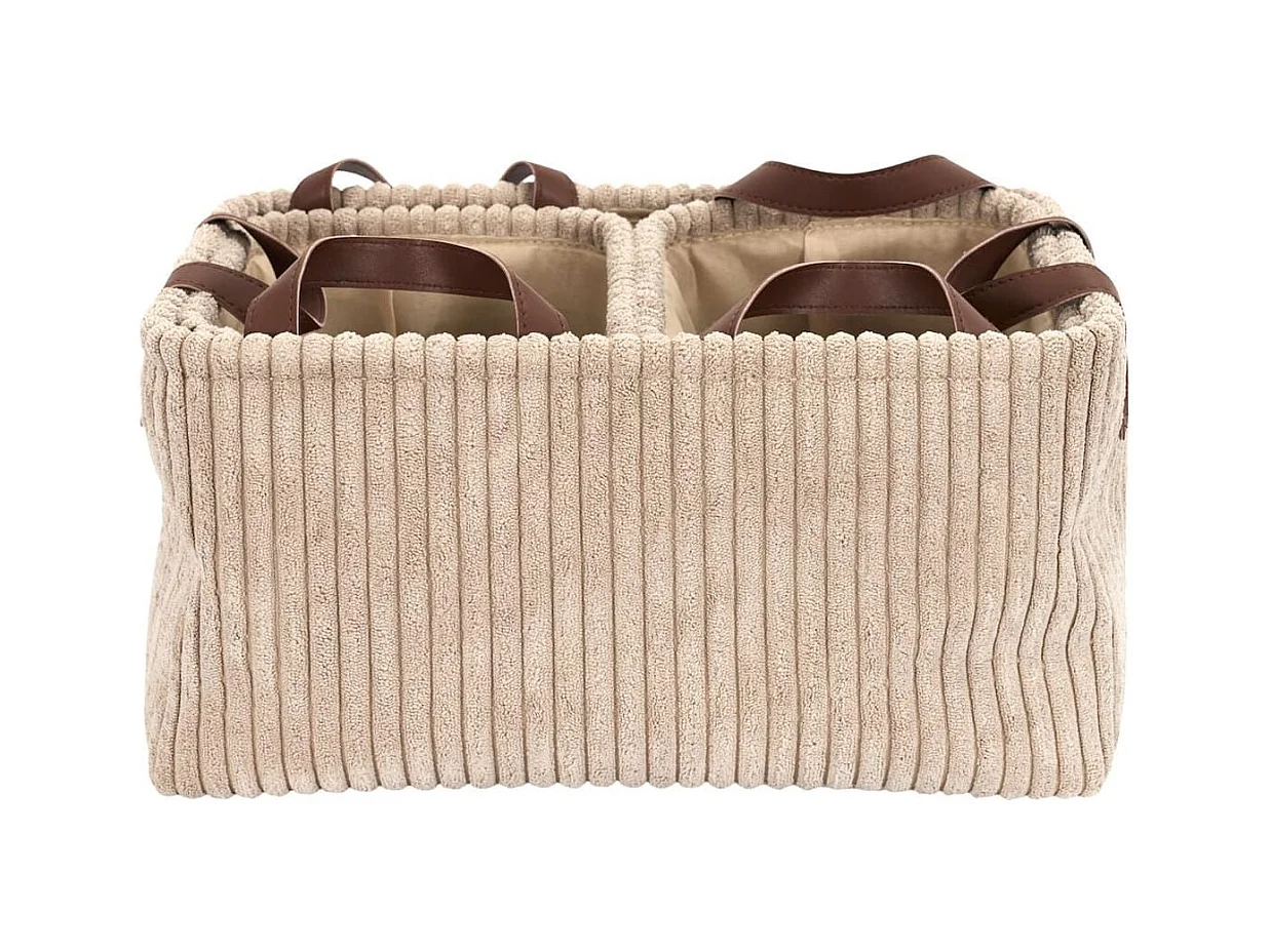 3 paniers gigognes en velours côtelé taupe avec poignée
