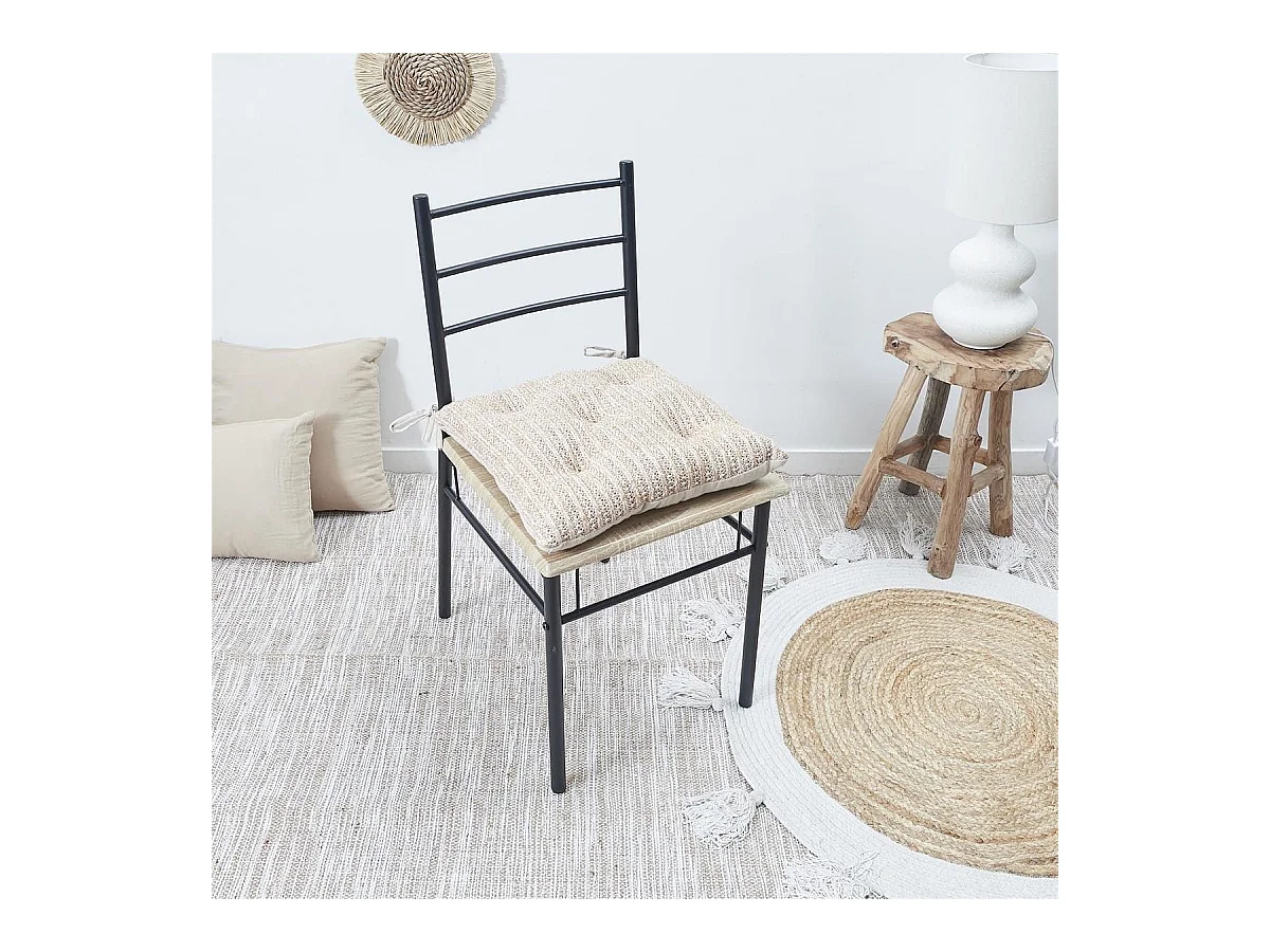 Coussin de chaise réversible 40x40cm en polyester teinte naturelle