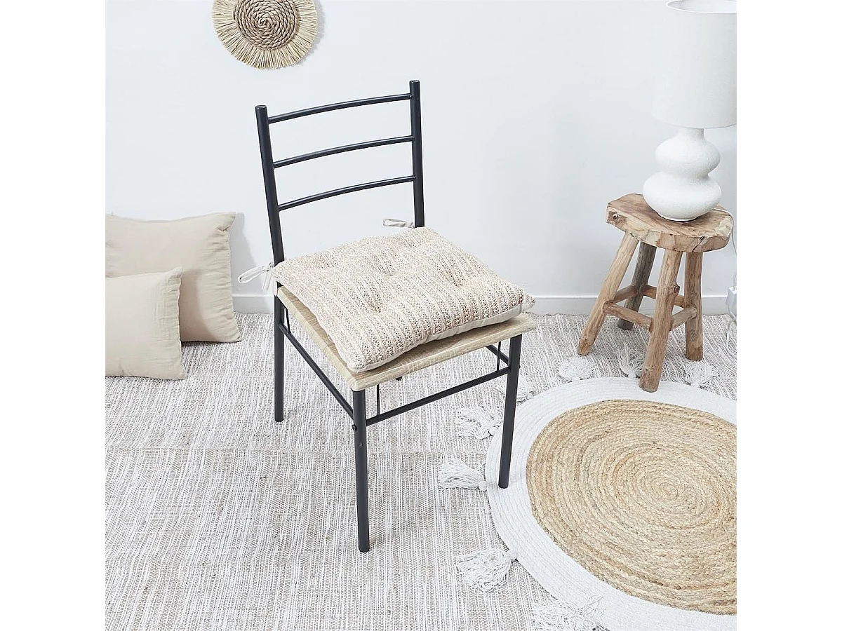Coussin de chaise réversible 40x40cm en polyester teinte naturelle