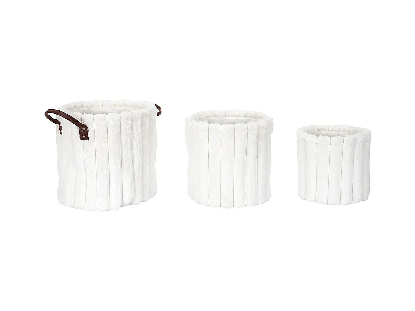 3 paniers gigognes effet fourrure blanc avec poignée