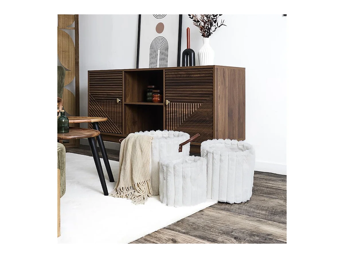 3 paniers gigognes effet fourrure blanc avec poignée