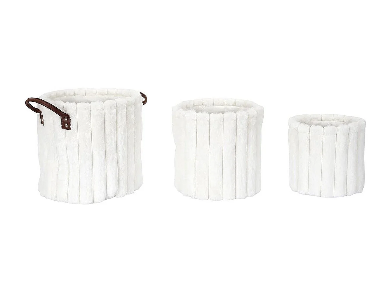 3 paniers gigognes effet fourrure blanc avec poignée