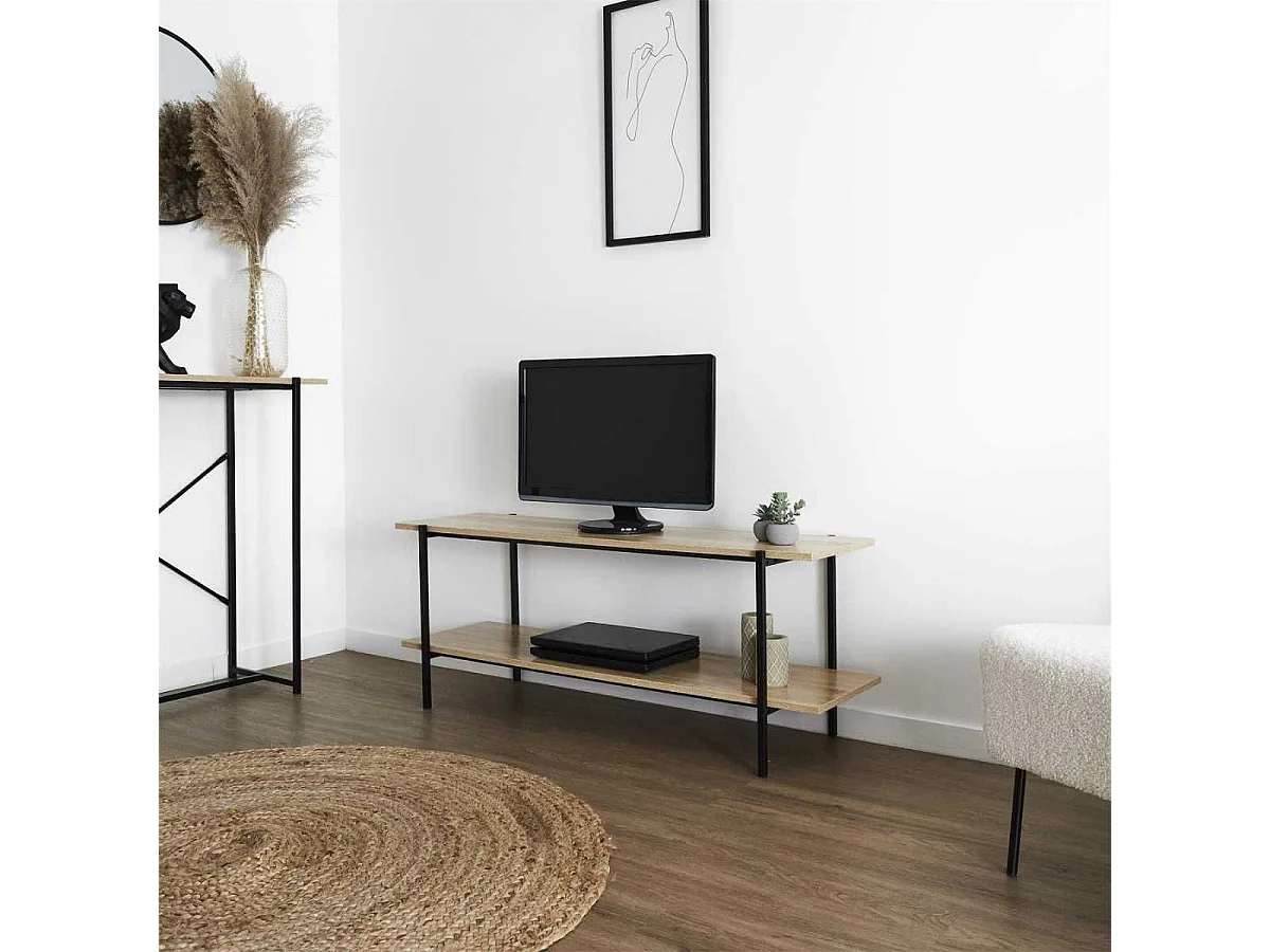 Banc TV 2 Plateaux Métal et Aspect Bois - DARA