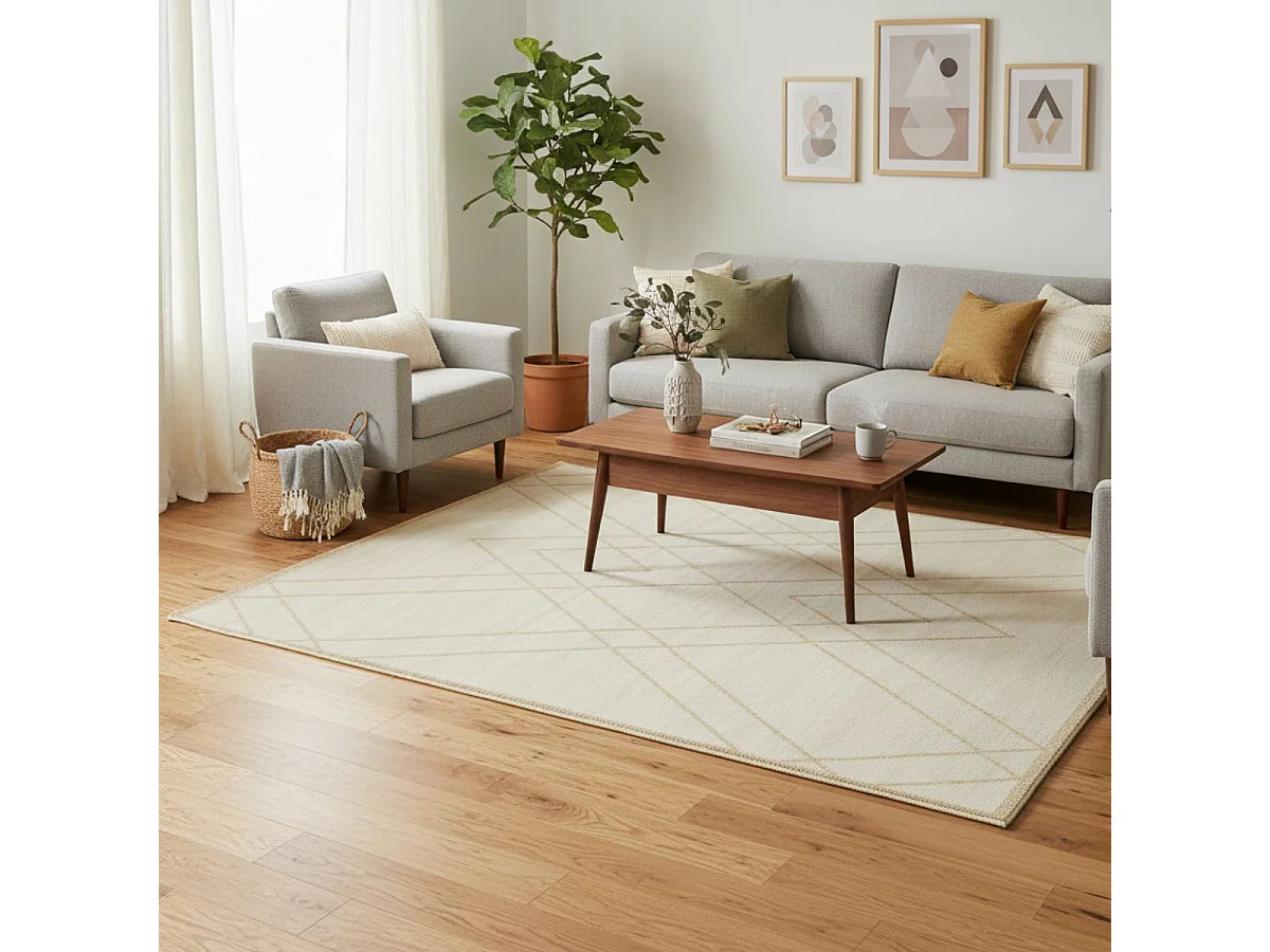 Tapis fil métallisé en polypropylène beige 150x200cm