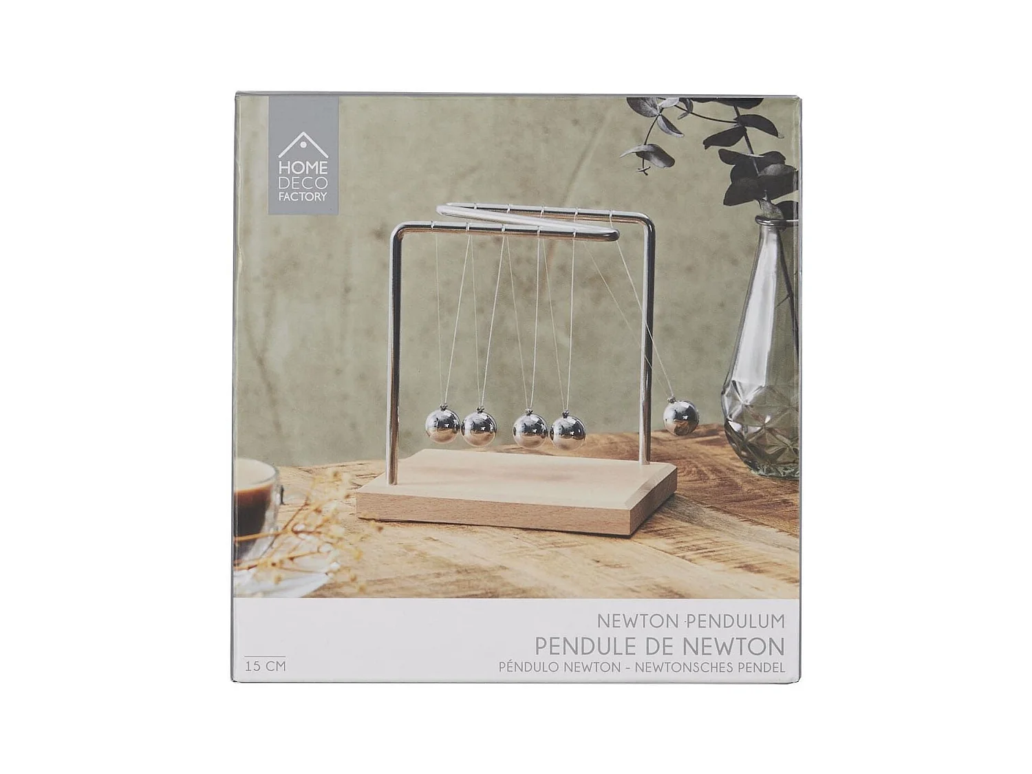 Pendule newton métallique avec 5 boules argentées (H15 cm)