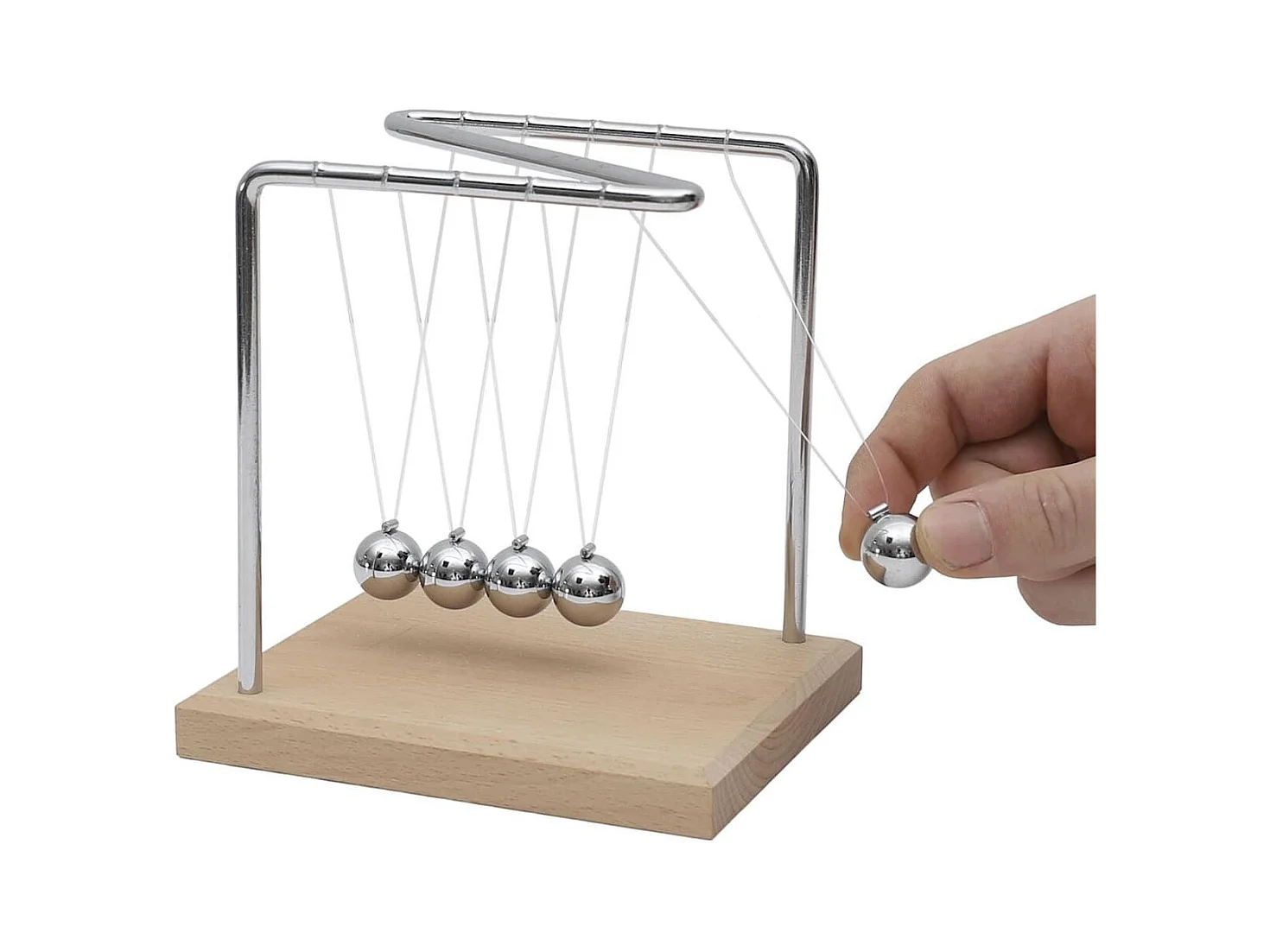 Pendule newton métallique avec 5 boules argentées (H15 cm)