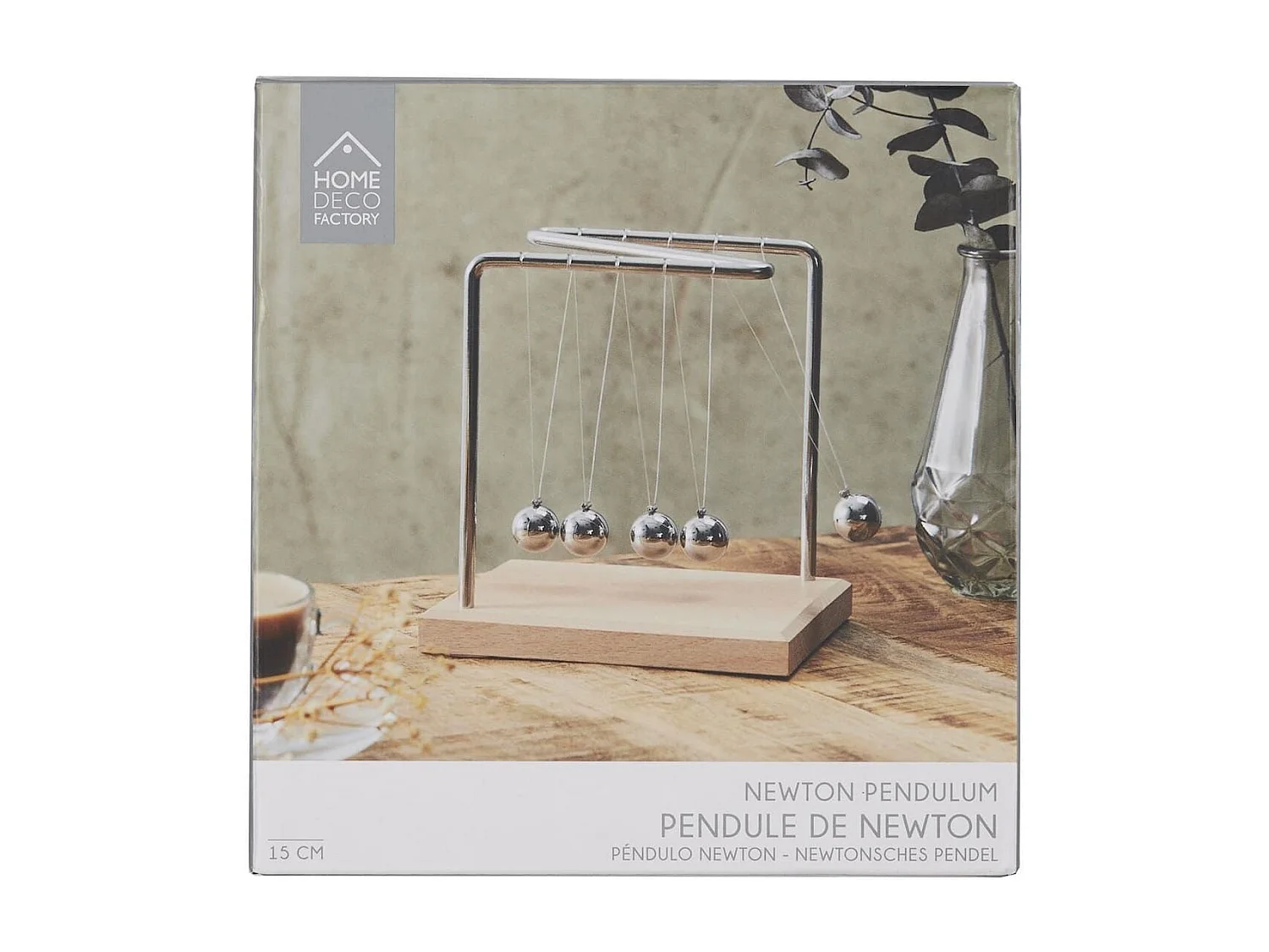 Pendule newton métallique avec 5 boules argentées (H15 cm)
