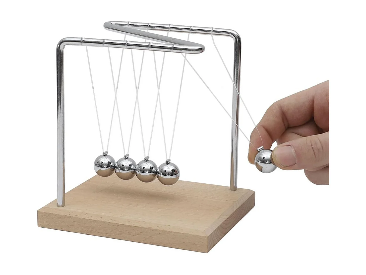 Pendule newton métallique avec 5 boules argentées (H15 cm)