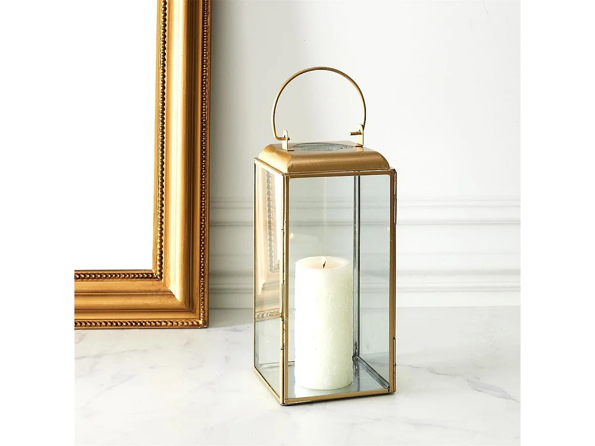 Lanterne décorative en verre avec contour en métal doré (H30cm)