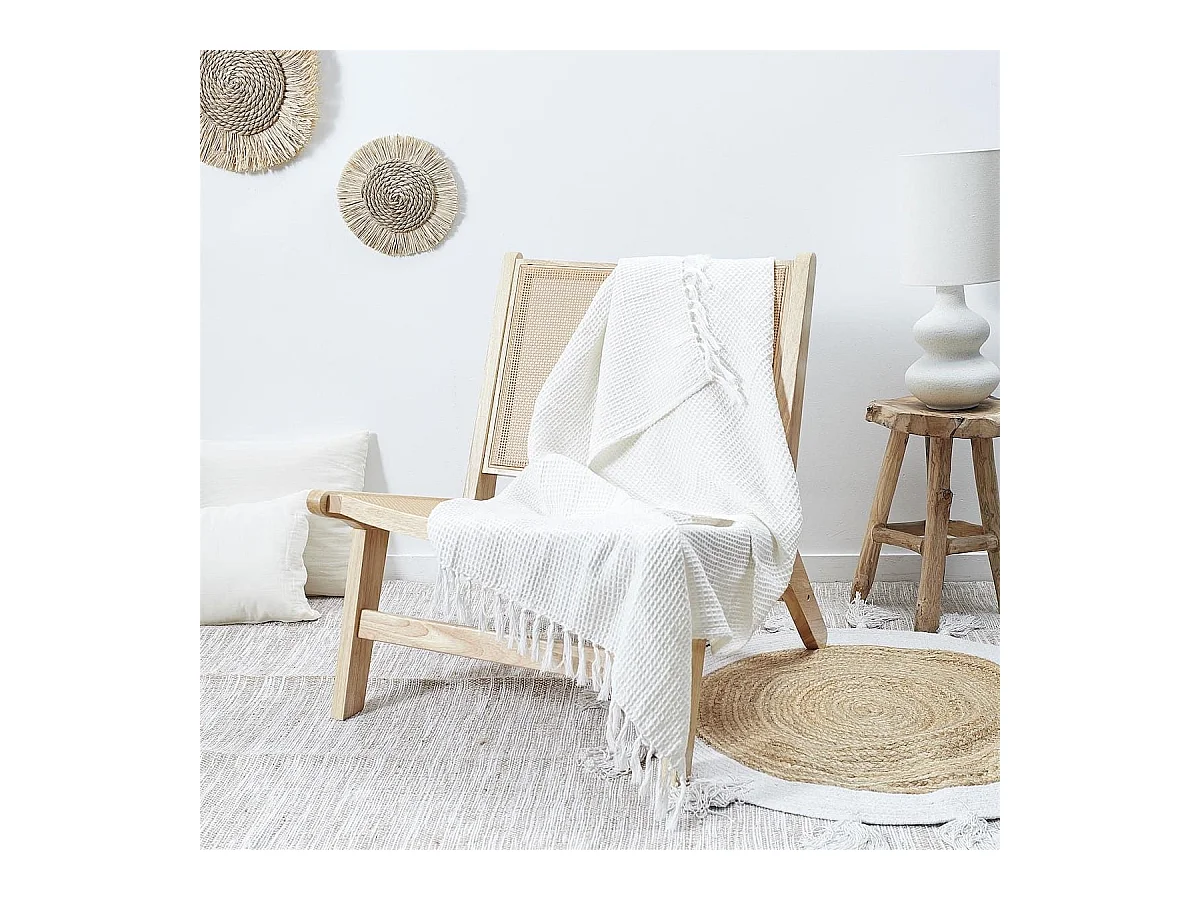 Plaid jeté de canapé 120x150cm style gaufré coloris ivoire