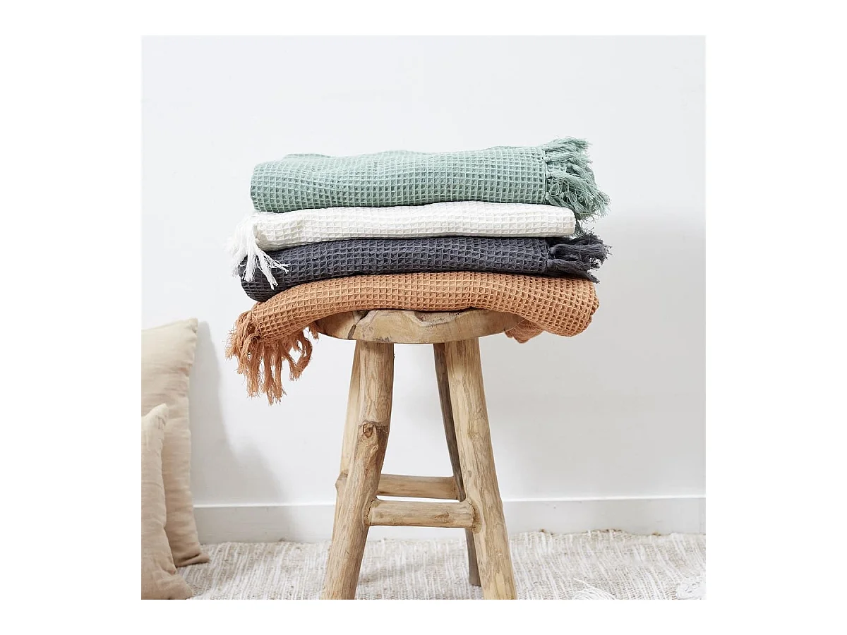 Plaid jeté de canapé 120x150cm style gaufré coloris ivoire