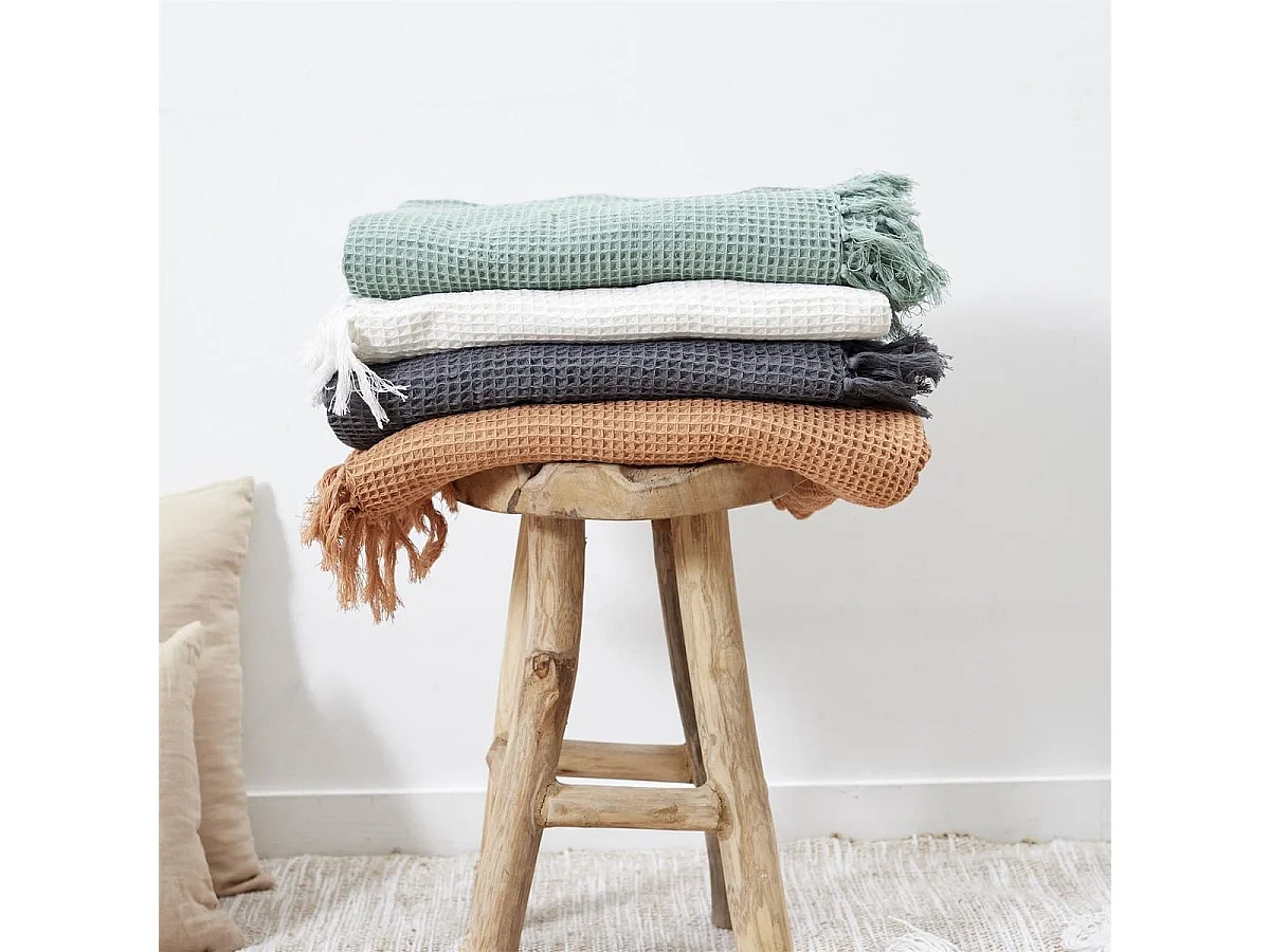 Plaid jeté de canapé 120x150cm style gaufré coloris ivoire