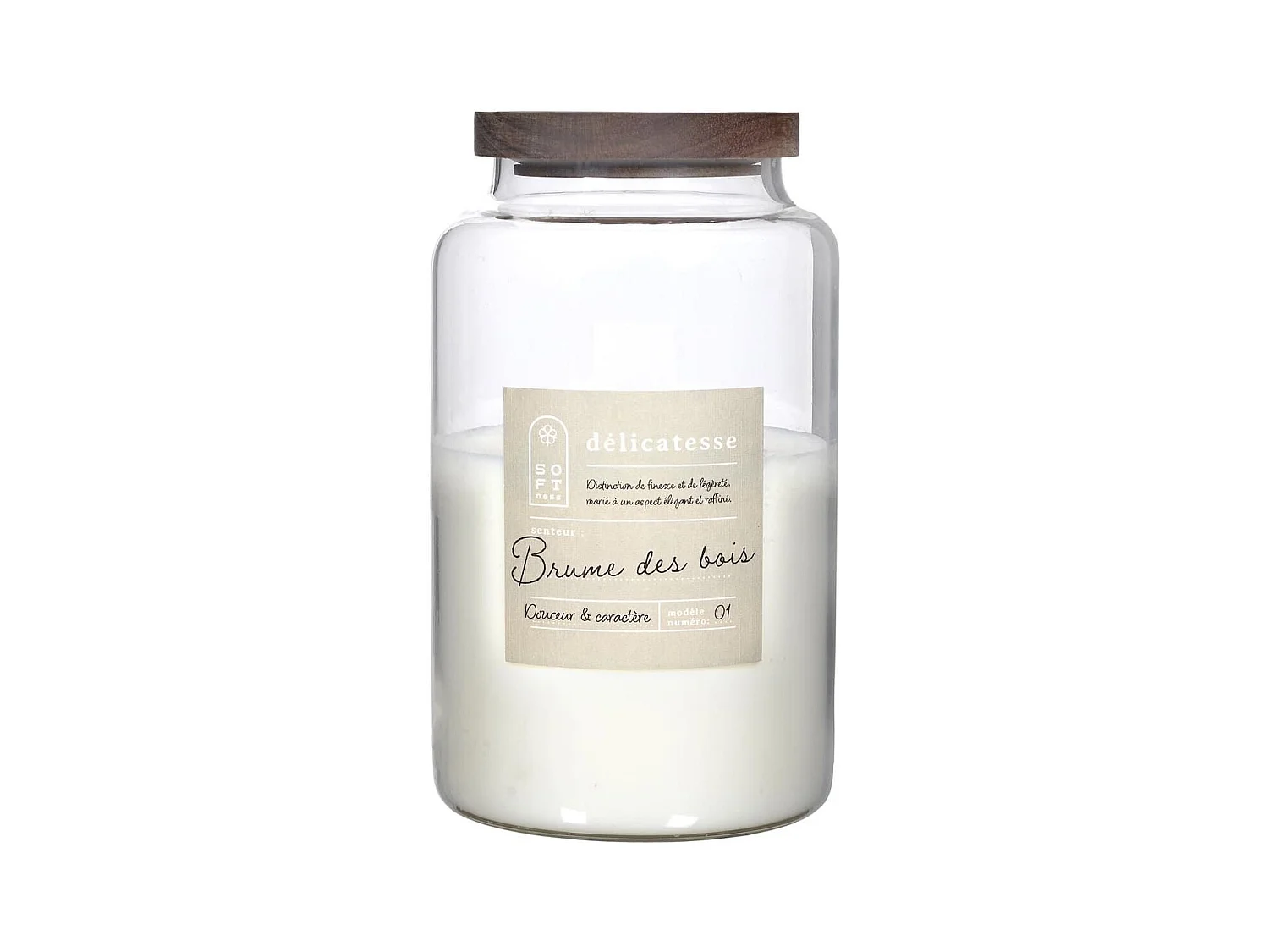 Bougie parfumée avec couvercle en acacia (H24 cm) senteur brume des bois