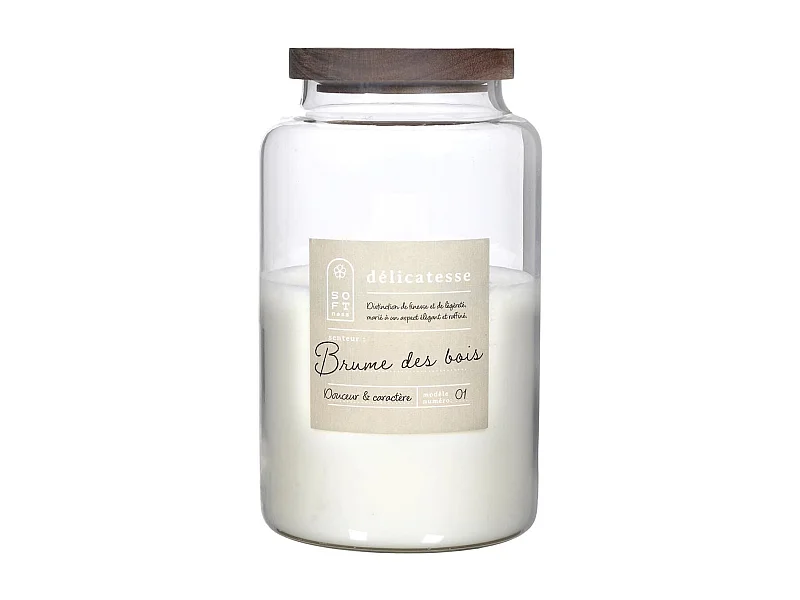 Bougie parfumée avec couvercle en acacia (H24 cm) senteur brume des bois