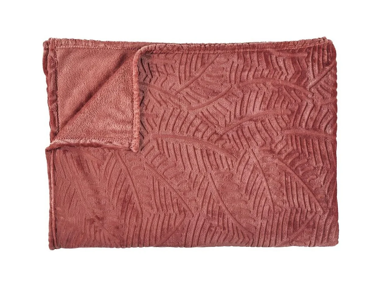 Plaid Flanelle 120x150cm Embossé Motif Feuilles Terracota