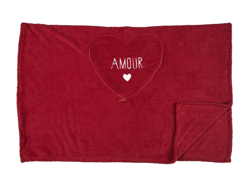 Plaid Coussin 2-en-1 "amour" en Sherpa Coloris rouge