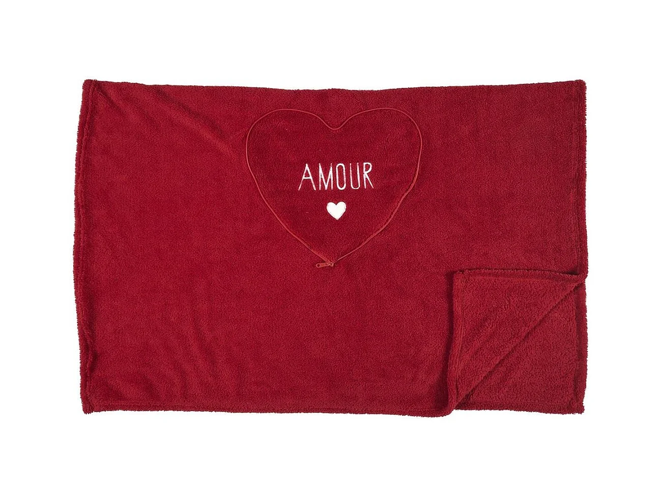 Plaid Coussin 2-en-1 "amour" en Sherpa Coloris rouge