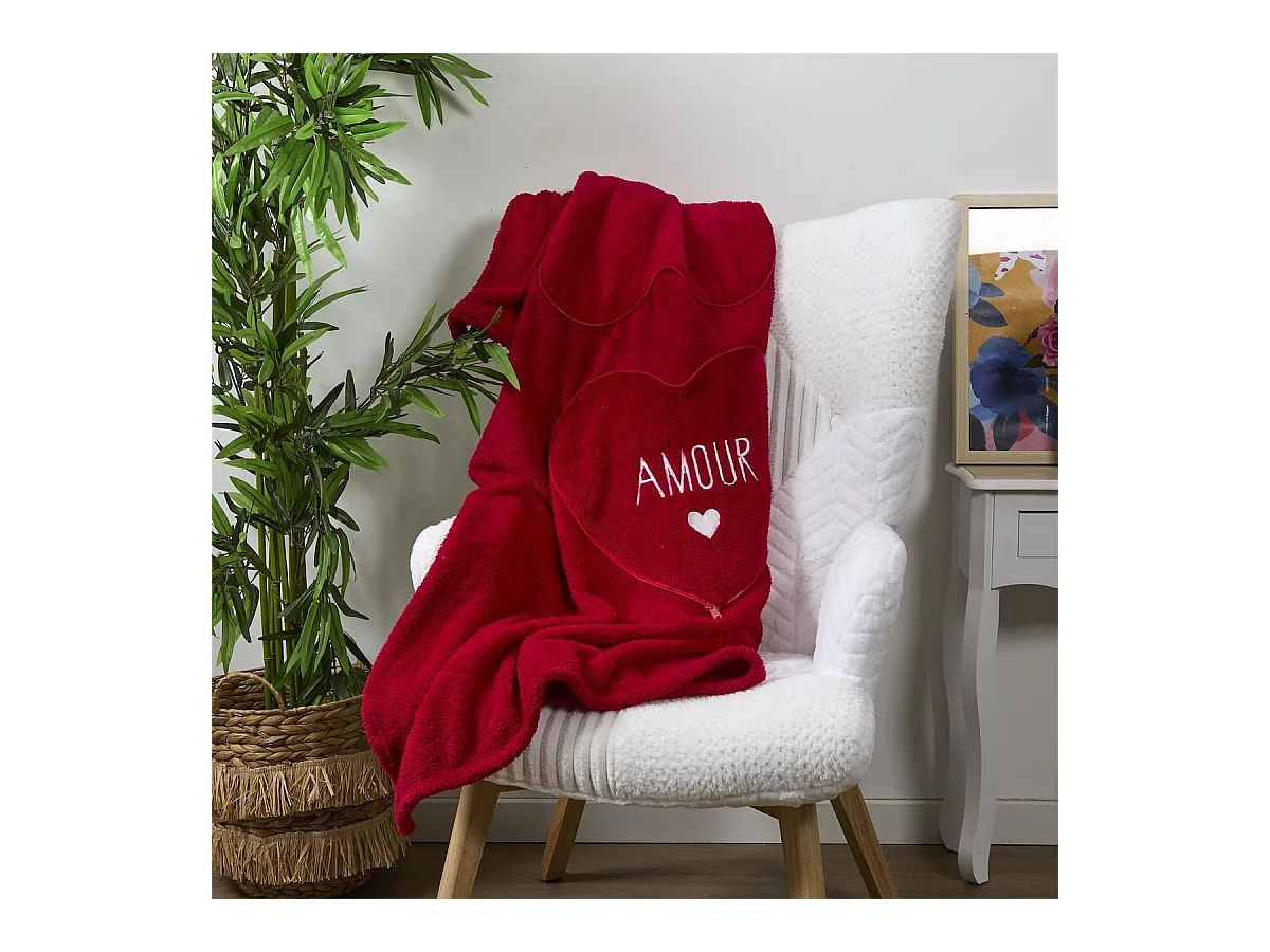 Plaid Coussin 2-en-1 "amour" en Sherpa Coloris rouge