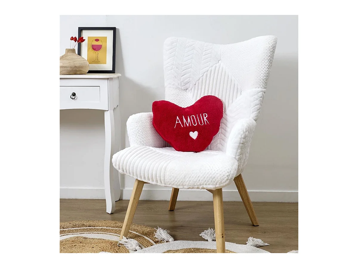 Plaid Coussin 2-en-1 "amour" en Sherpa Coloris rouge