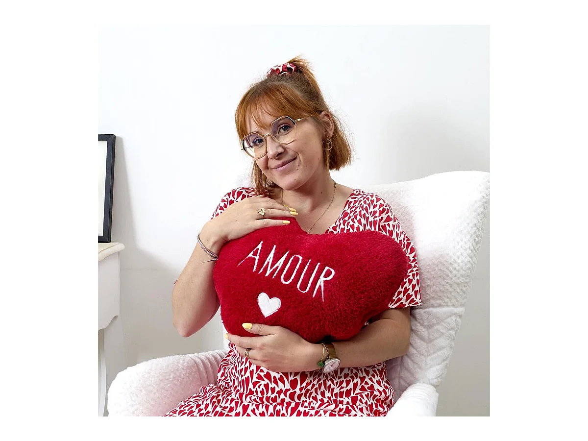 Plaid Coussin 2-en-1 "amour" en Sherpa Coloris rouge